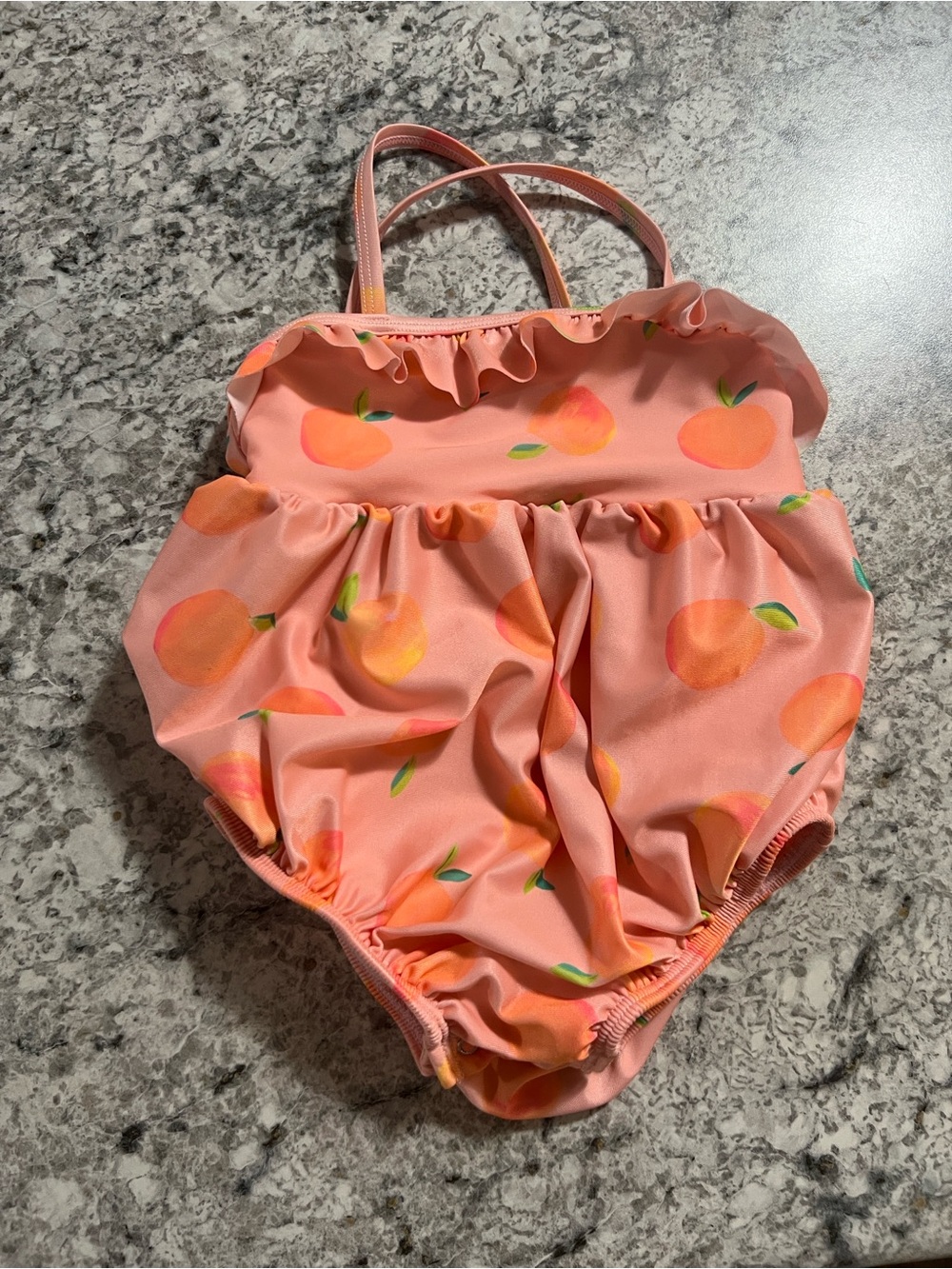 George Peach Print Coral Pink Ruffle One-Piece Swimsuit